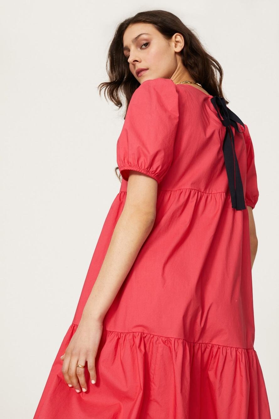 Peter Som Pink Puff Sleeve Tiered Puff Sleeve Poplin Midi Dress Size 4